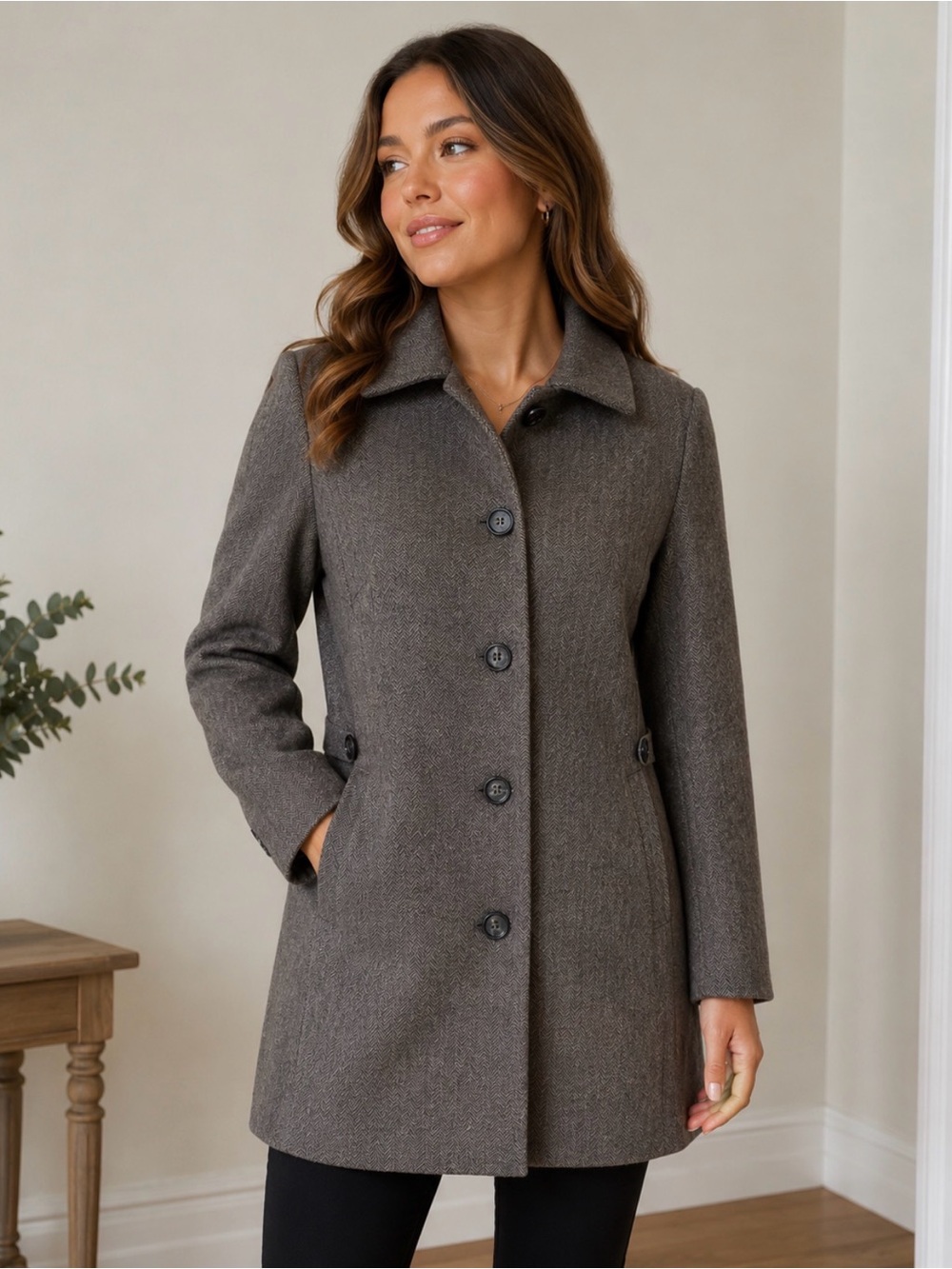 H&M Herringbone Jacket Brown/Taupe Size 12